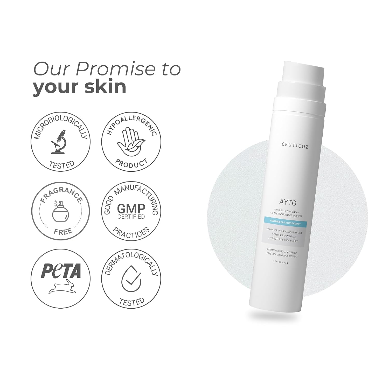 Ceuticoz Ayto Barrier Repair Cream | For Eczema & Dry Sensitive Skin | Strengthens barrier & soothes irritation | Shea Butter & Aloe Vera | Sensitive to Very Dry Skin | 50g