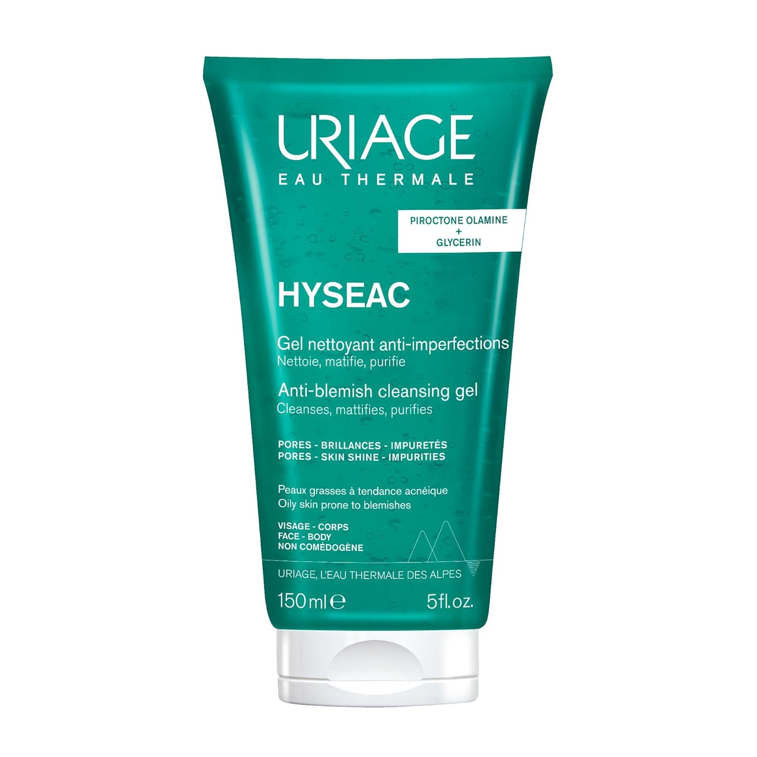 Uriage Hyseac Nettoyant Cleansing Gel Soap Free Face and Back Gentle Cleansing Removes Excess Oil for Oily Acne Prone Skin Soap Free Physiological pH Value 150ml