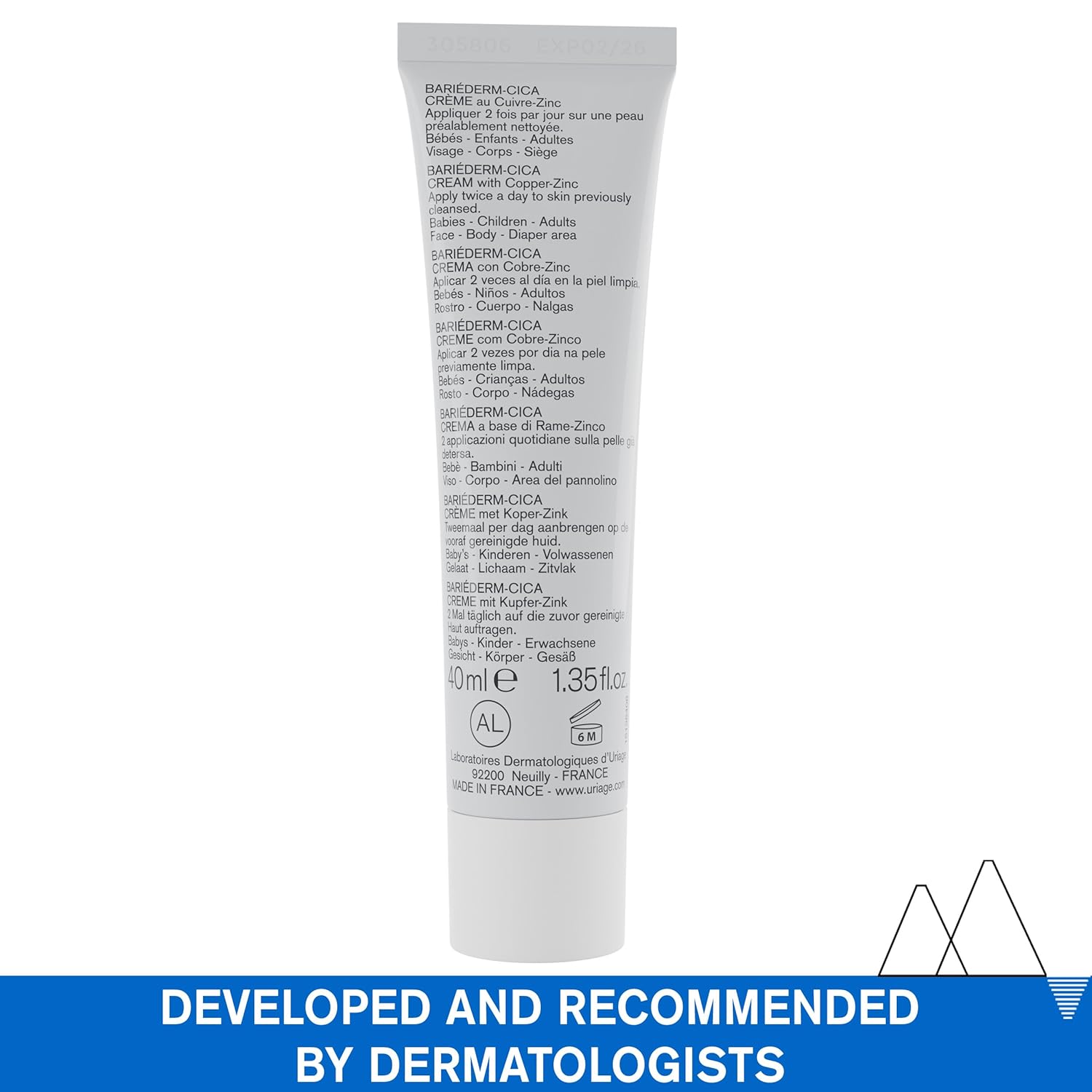 Uriage Bariederm-Cica Multi-Purpose Cream (Minors Cuts, Burns) Dermatological Healing Cream For Damaged Skin With COPPER-ZINC & D-PANTHENOL I Repairs Scars | For The Whole Family I Fragrance-Free|40ml
