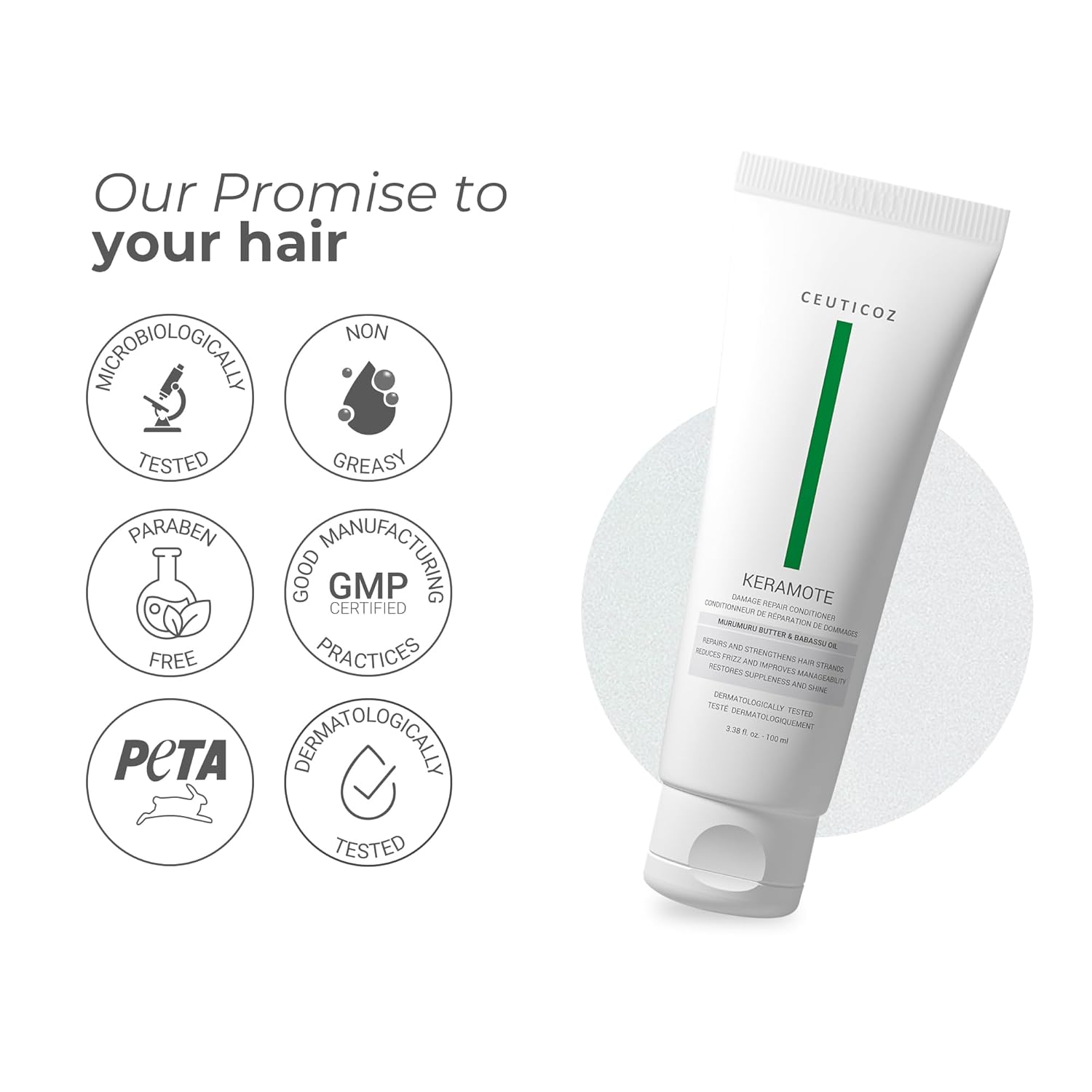 Ceuticoz Keramote Damage Repair Conditioner | For Damaged & Frizzy Hair | Repairs, strengthens & smoothens | Babassu Oil & Murumuru Butter | All Hair Types | 100ml