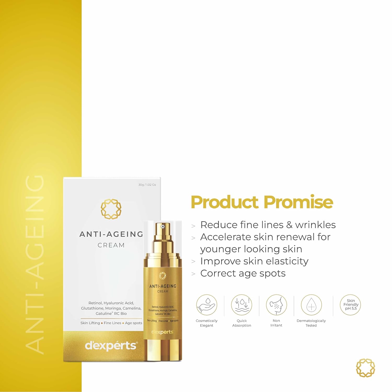 d'experts Anti-Aging Cream with Retinol, Hyaluronic Acid, Moringa | Reduce Wrinkles, Fine Lines & Age Spots & Skin Lifting | For All Skin Types 30gm