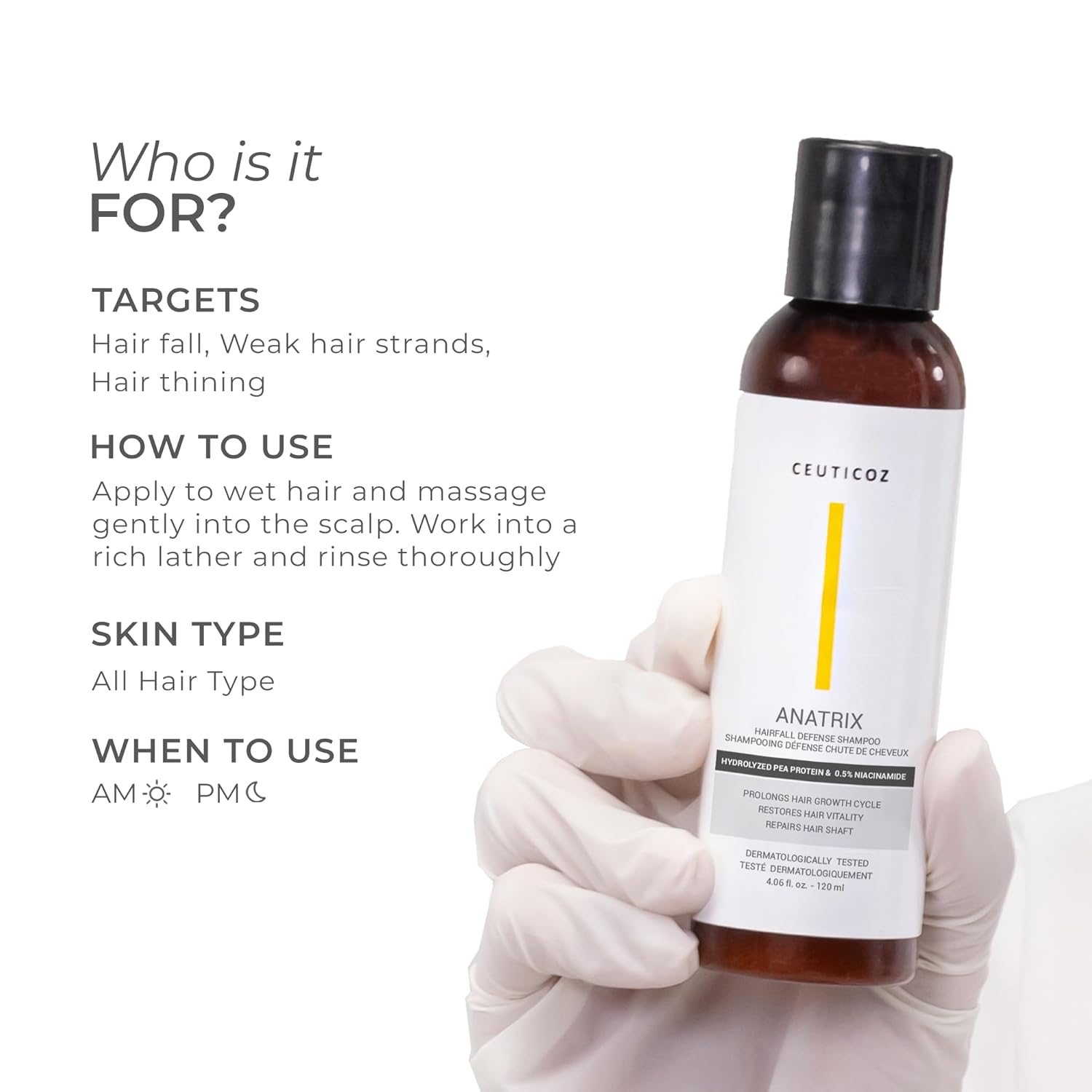 Ceuticoz Anatrix Hairfall Defense Shampoo | For Hairfall & Follicular Hypoactivity | Strengthens, repairs & promotes growth | Anagain & Hydrolyzed Pea Protein | All Hair Types | 120ml
