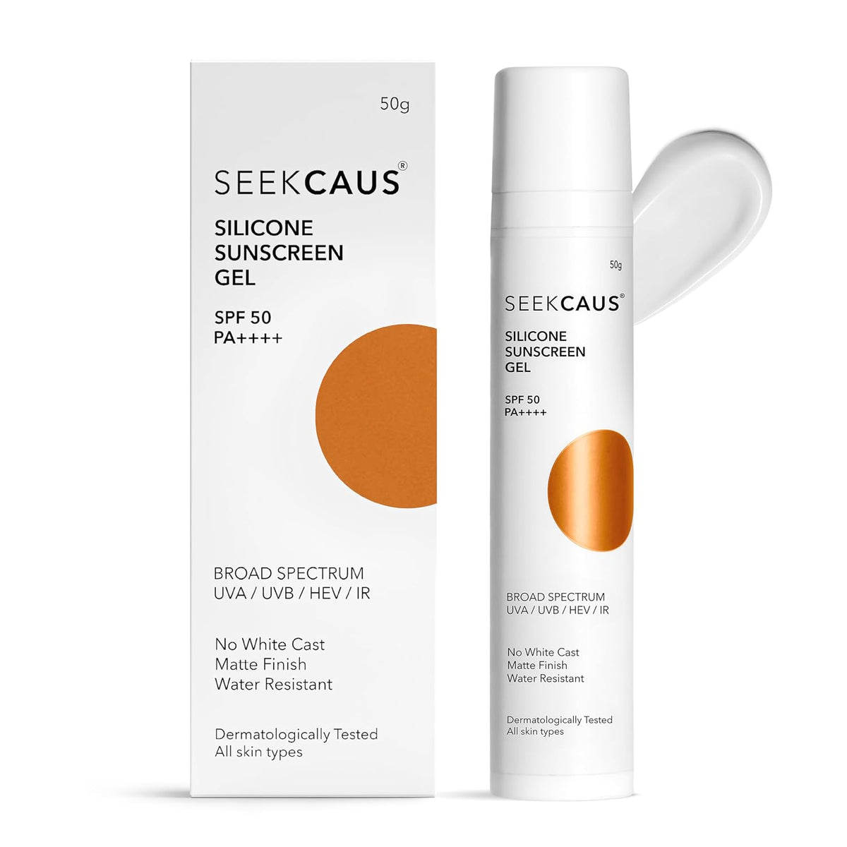 Seekcaus SPF 50 PA++++ Silicone Gel Sunscreen For Men & Women, Broad Spectrum, Protect From UVA, UVB & Blue Light Damage, Non Sticky, Non Greasy, 50g