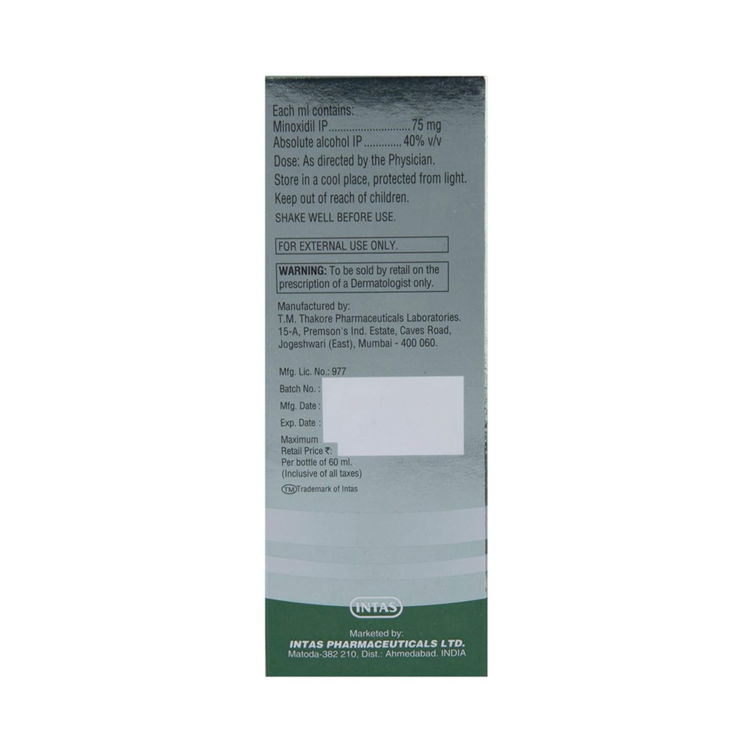 Morr 7.5% -Bottle of 60Ml Solution with Minoxidil