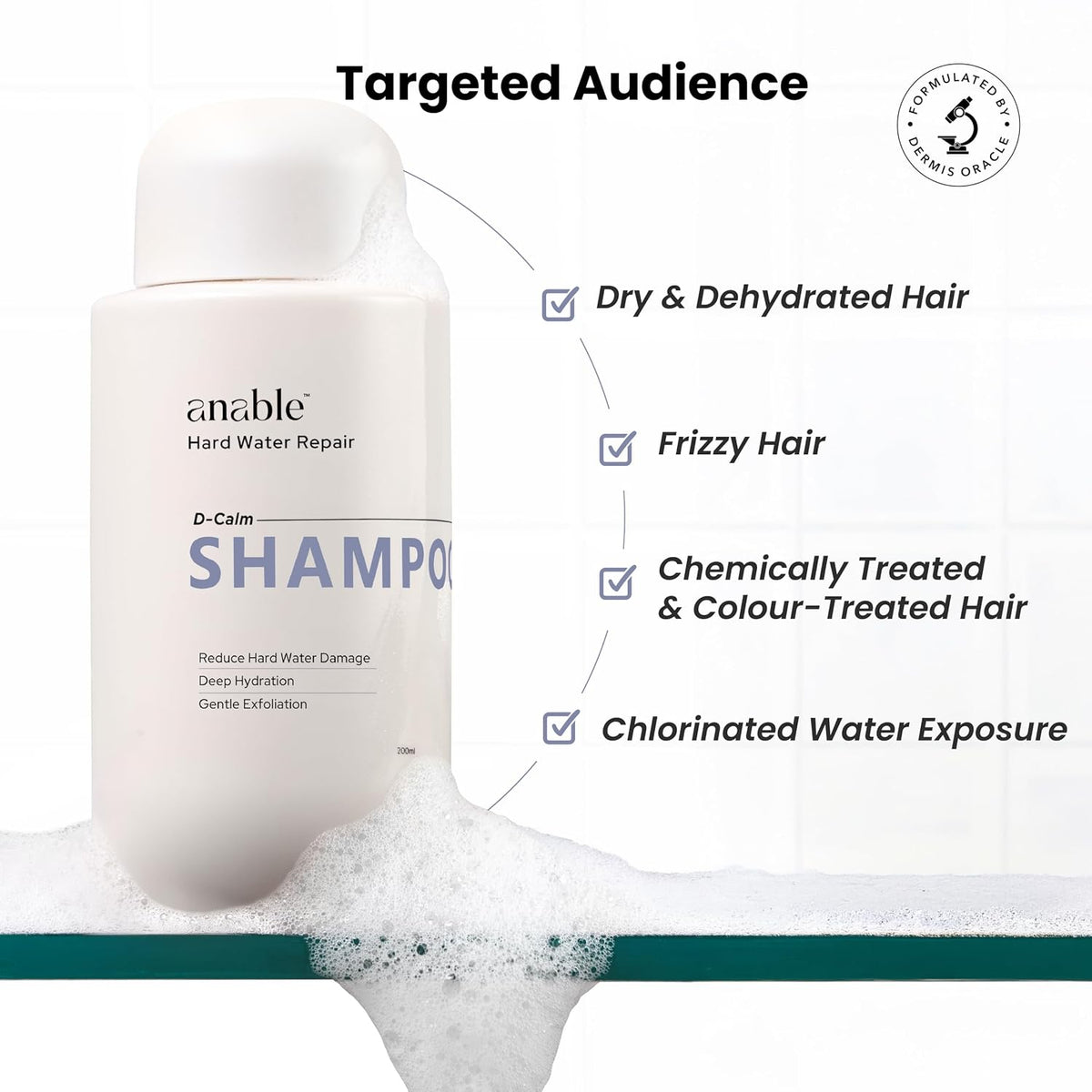 Anable D-Calm Hard Water Repair Shampoo – 200ml | Reduces Hard Water Damage | Deep Hydration | Gently Exfoliates | Increases Shine & Softness | Reduces Buildup | All Hair Types
