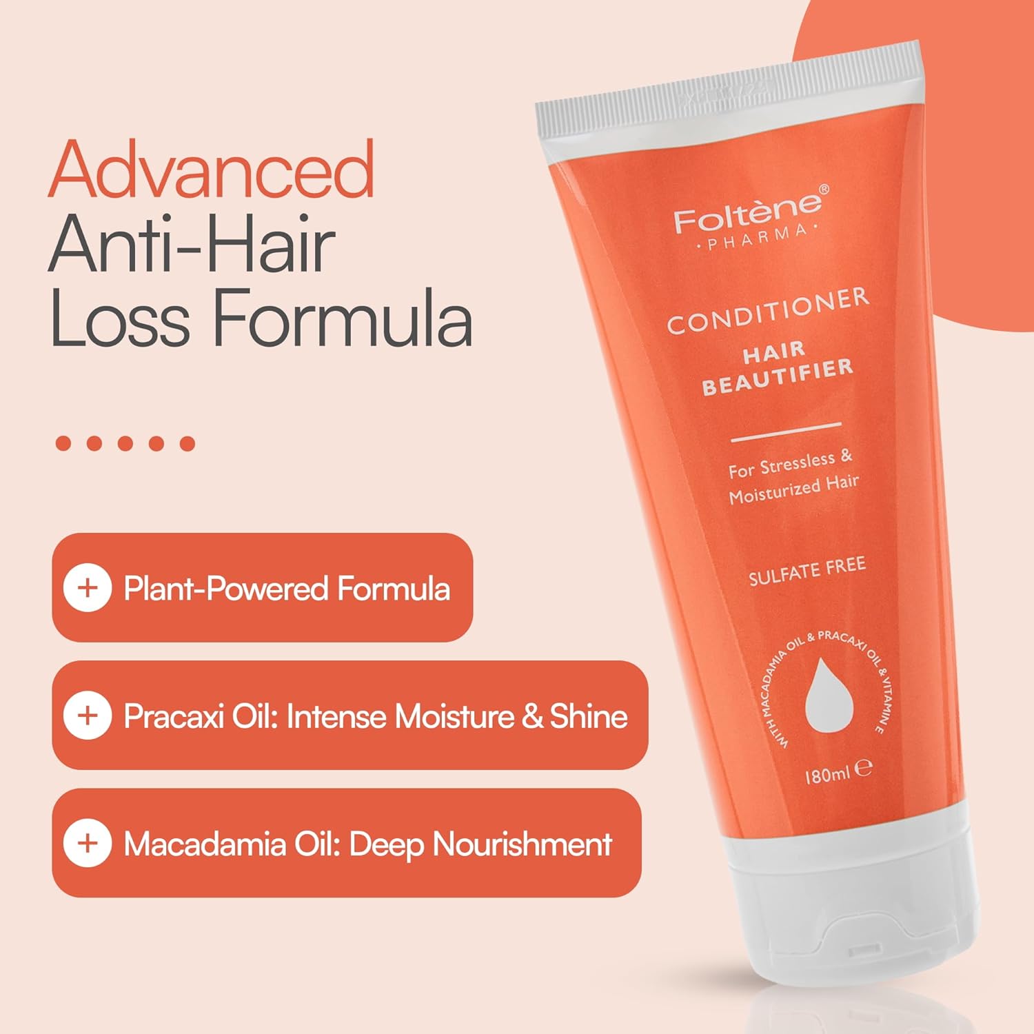 Foltene Pharma Hair Beautifier Conditioner – Anti-Aging and Moisturizing Conditioner for Dry Hair – Enriched with Vitamin E, Panthenol & Macadamia Oil for Smooth, Shiny & Healthy Strands, 180 ml