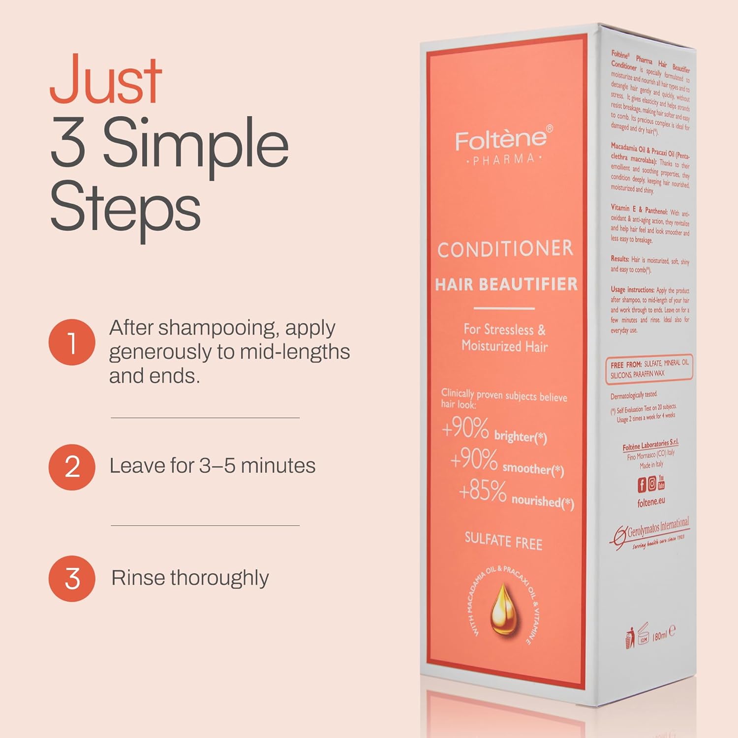 Foltene Pharma Hair Beautifier Conditioner – Anti-Aging and Moisturizing Conditioner for Dry Hair – Enriched with Vitamin E, Panthenol & Macadamia Oil for Smooth, Shiny & Healthy Strands, 180 ml