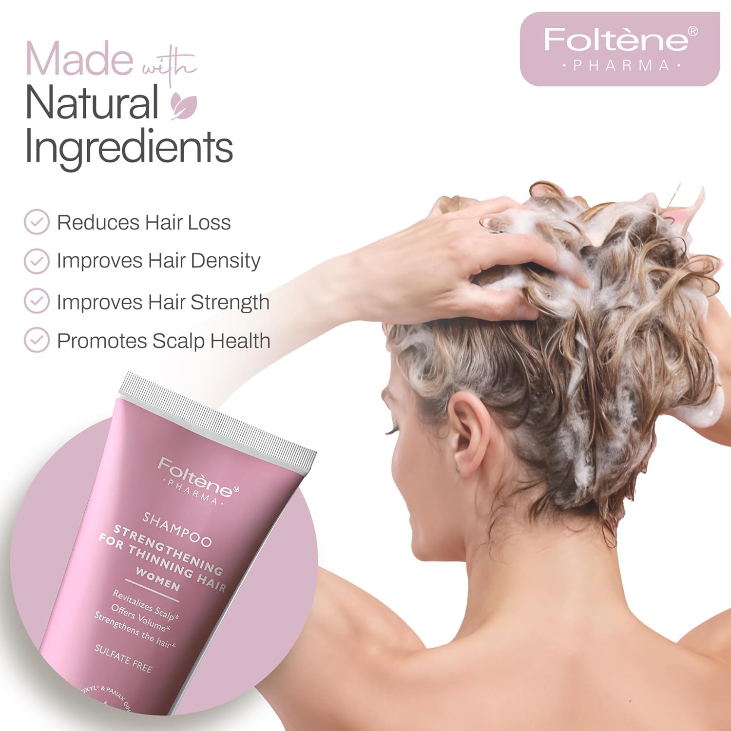 Foltene Strengthening Shampoo for Women – Reduces Thinning, Boosts Volume, and Enhances Hair Health – Silicone & Sulfate-Free Hair Thickening Shampoo for Fuller Strands, 200 ml
