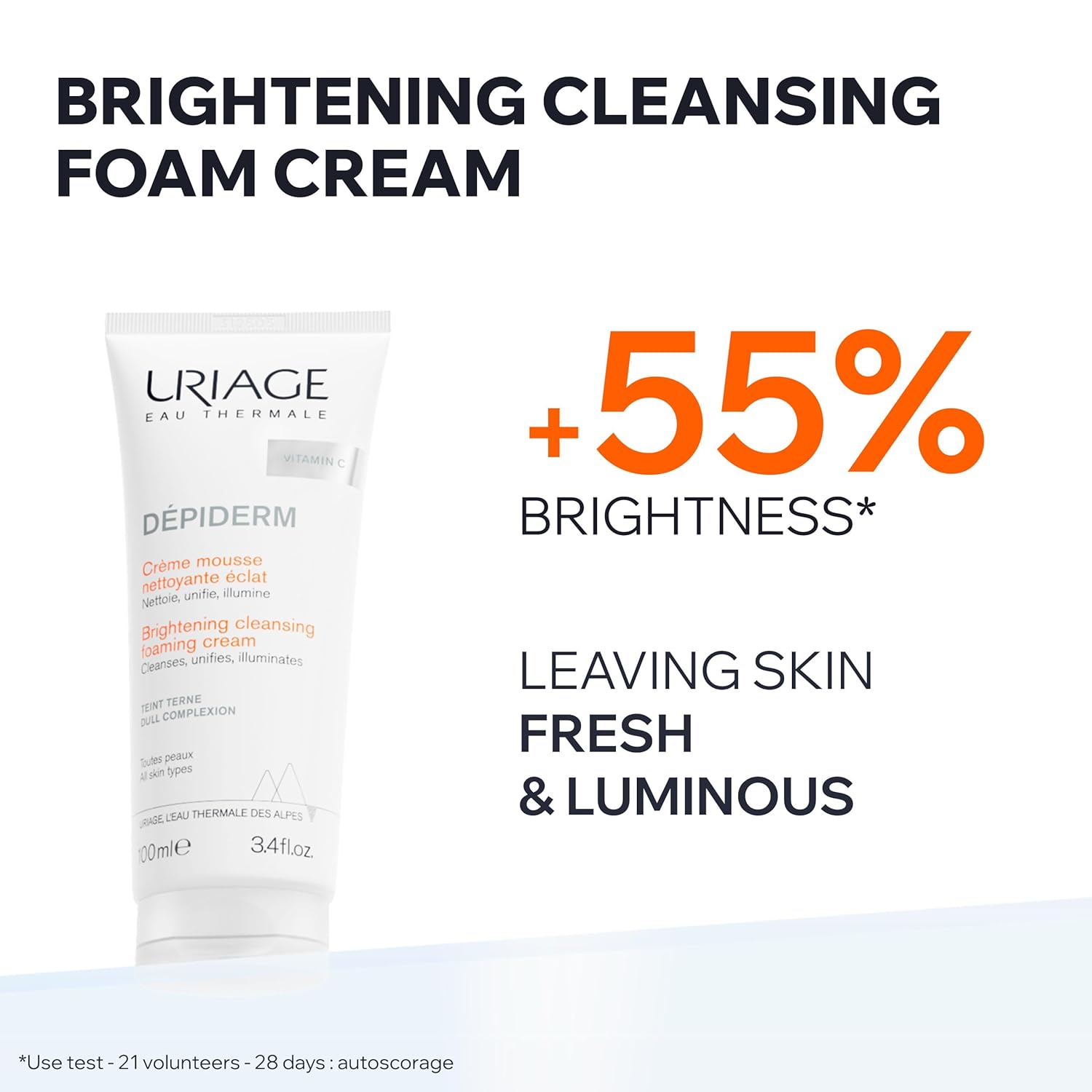 Uriage Depiderm Brightening Face Wash With Vitamin C, AHA, Niacinamide | Reduces Melasma, Hyper Pigmentation, Pigmentation, Dark Spots | Foaming Radiance Face Wash | Dermat Recommended 100 ml