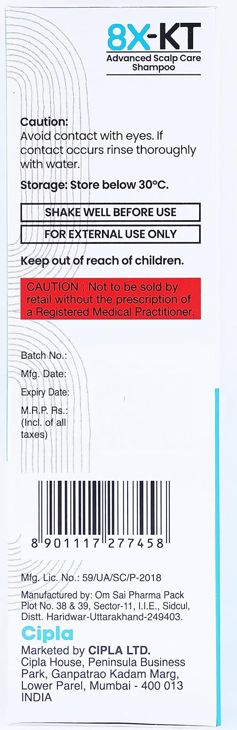 8X-KT Shampoo with Ketoconazole and Zinc Pyrithione,  60ml