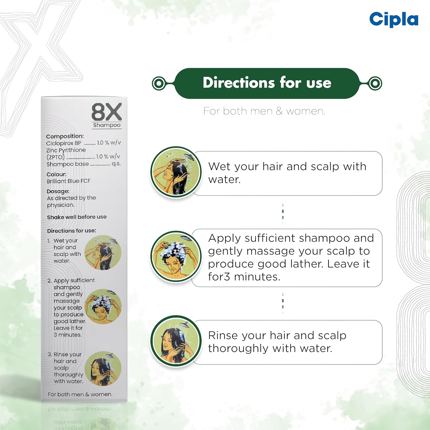 8X Shampoo with Ciclopirox and Zinc Pyrithione, 120g