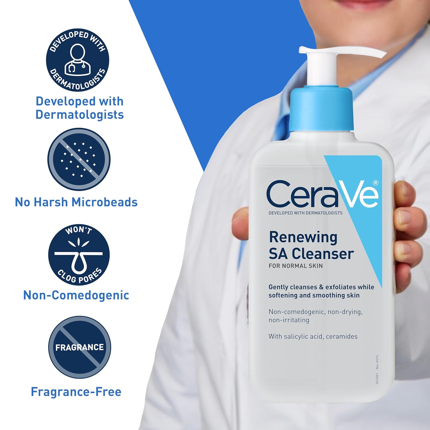 CeraVe SA Smoothing Cleanser For Dry, Rough & Bumpy Skin, contains Salicylic Acid, Ceramides & Hyaluronic acid|Dermatologist Recommended Face wash (236ml)