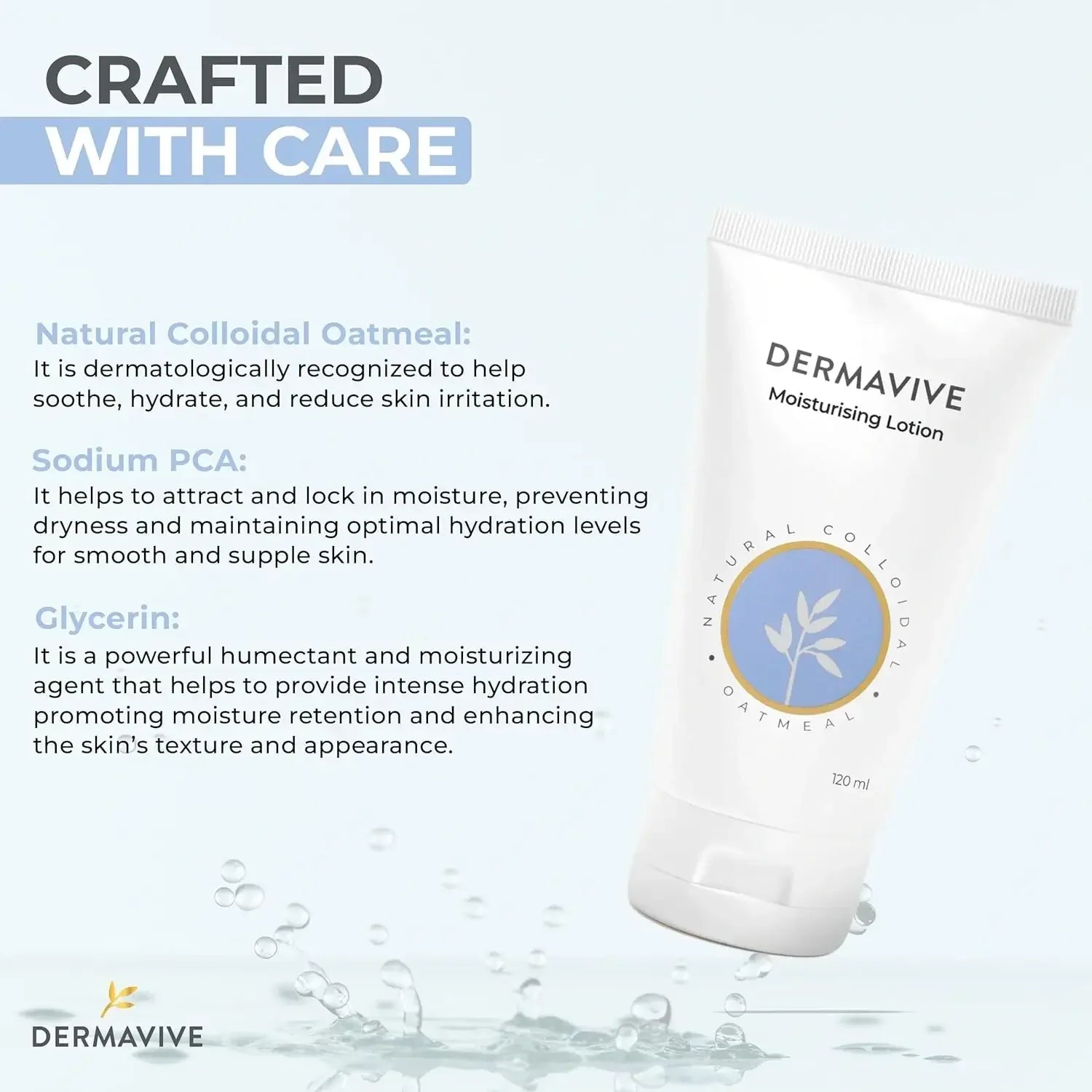 Dermavive Moisturising Lotion, 120 ml | Colloidal Oatmeal, Sodium PCA & Vitamin E Body Lotion | pH Balanced Face & Body Moisturiser for Dry, Sensitive Skin | Non-Greasy Daily Hydration | For Men & Women