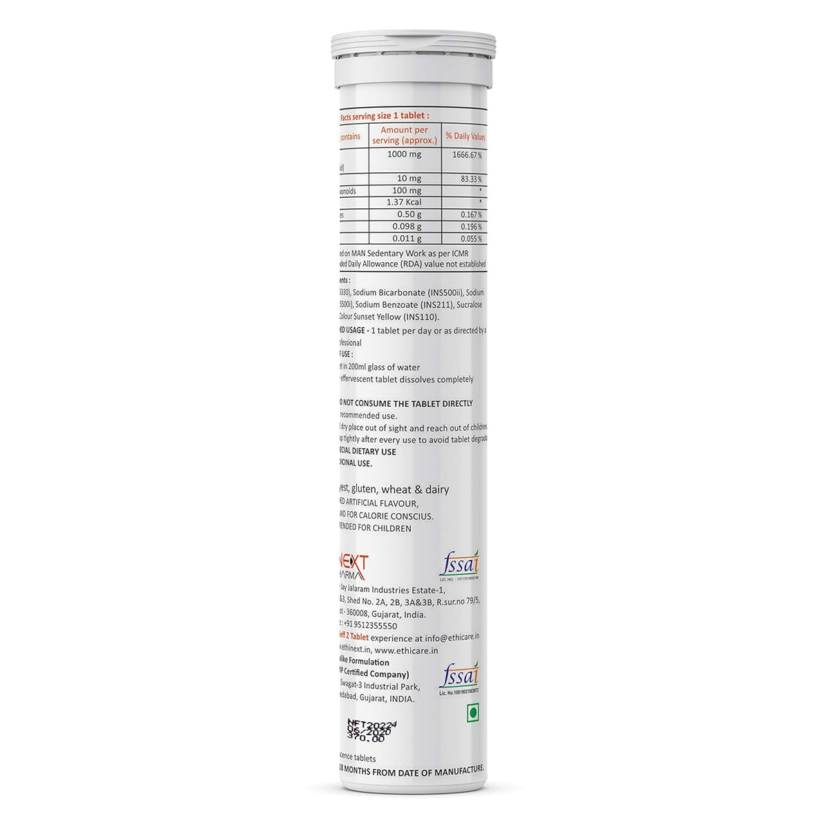 Ethiglo Epieff-Z Vitamin-C, Zinc And Citrus Bioflavonoids - Immunity Booster Supplements | 20 Effervescent Tablets - Skiynse Dermatologique