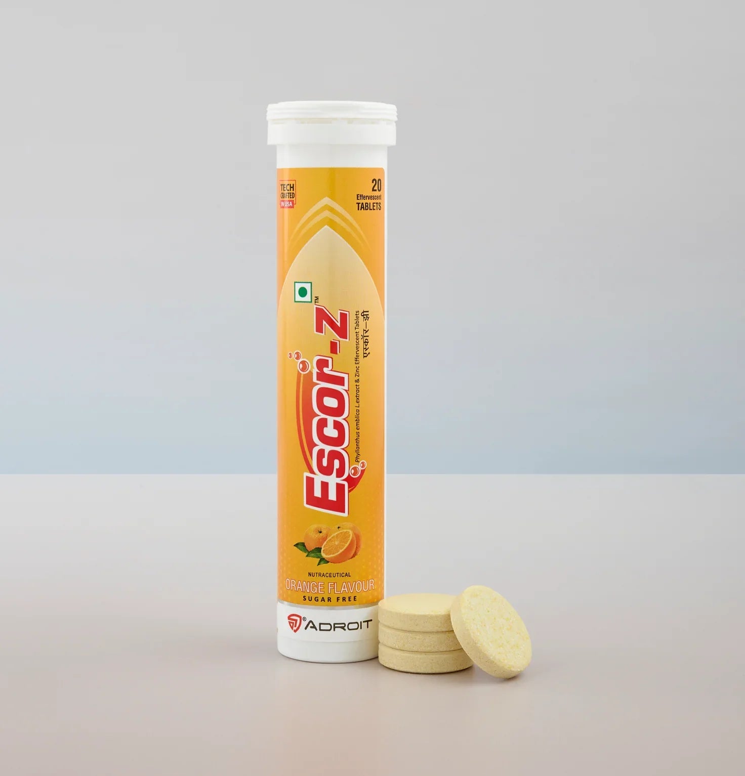 Escor Z with Zinc for Immunity | Sugar Free | Flavour Orange Effervescent Tablet | 20 Tablets