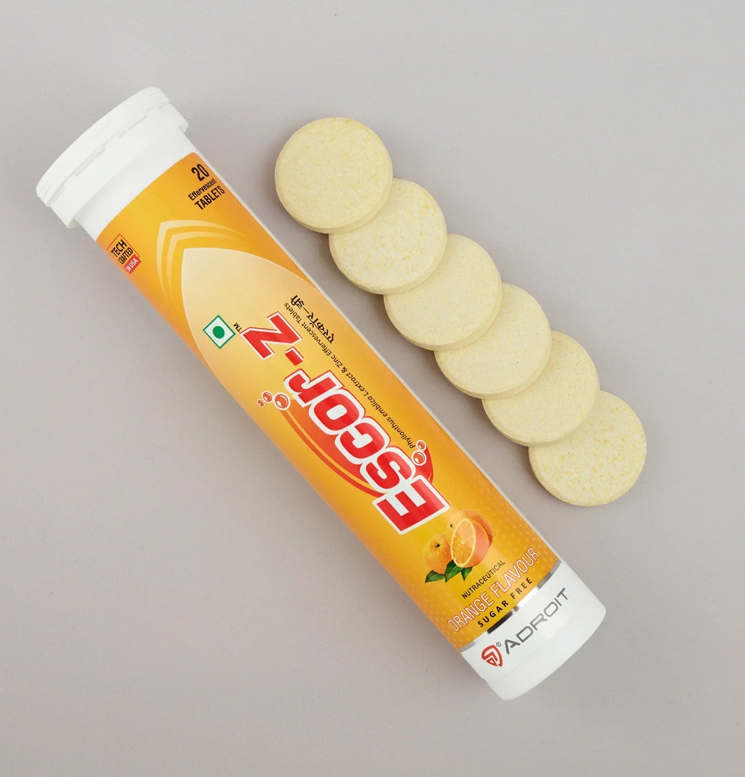 Escor Z with Zinc for Immunity | Sugar Free | Flavour Orange Effervescent Tablet | 20 Tablets