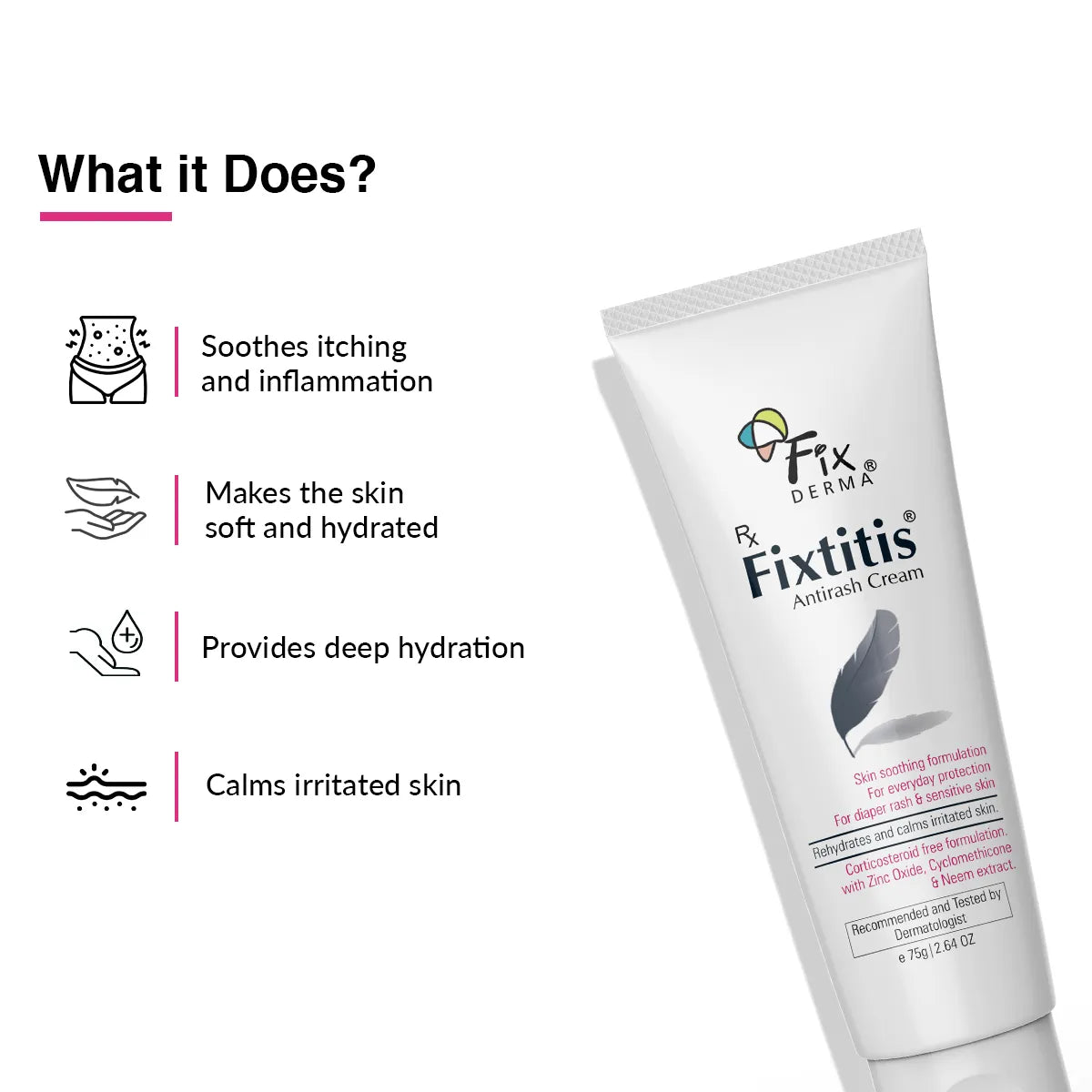 Fixtitis Anti Rash Cream, 75g | Natural Skin-Soothing Cream to Heal and Calm Rashes