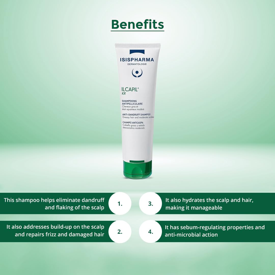 Isispharma ILCAPIL KR Anti-Dandruff Shampoo | For Oily Hair & Moderate Flaking |Soothing Scalp Care| Dermatologist Tested| Professional pH Balancing Dandruff Control Shampoo 150ml