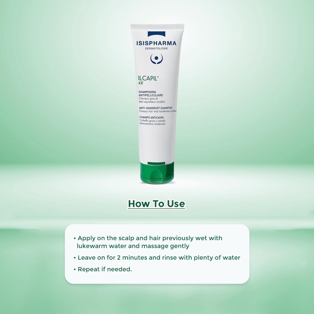 Isispharma ILCAPIL KR Anti-Dandruff Shampoo | For Oily Hair & Moderate Flaking |Soothing Scalp Care| Dermatologist Tested| Professional pH Balancing Dandruff Control Shampoo 150ml