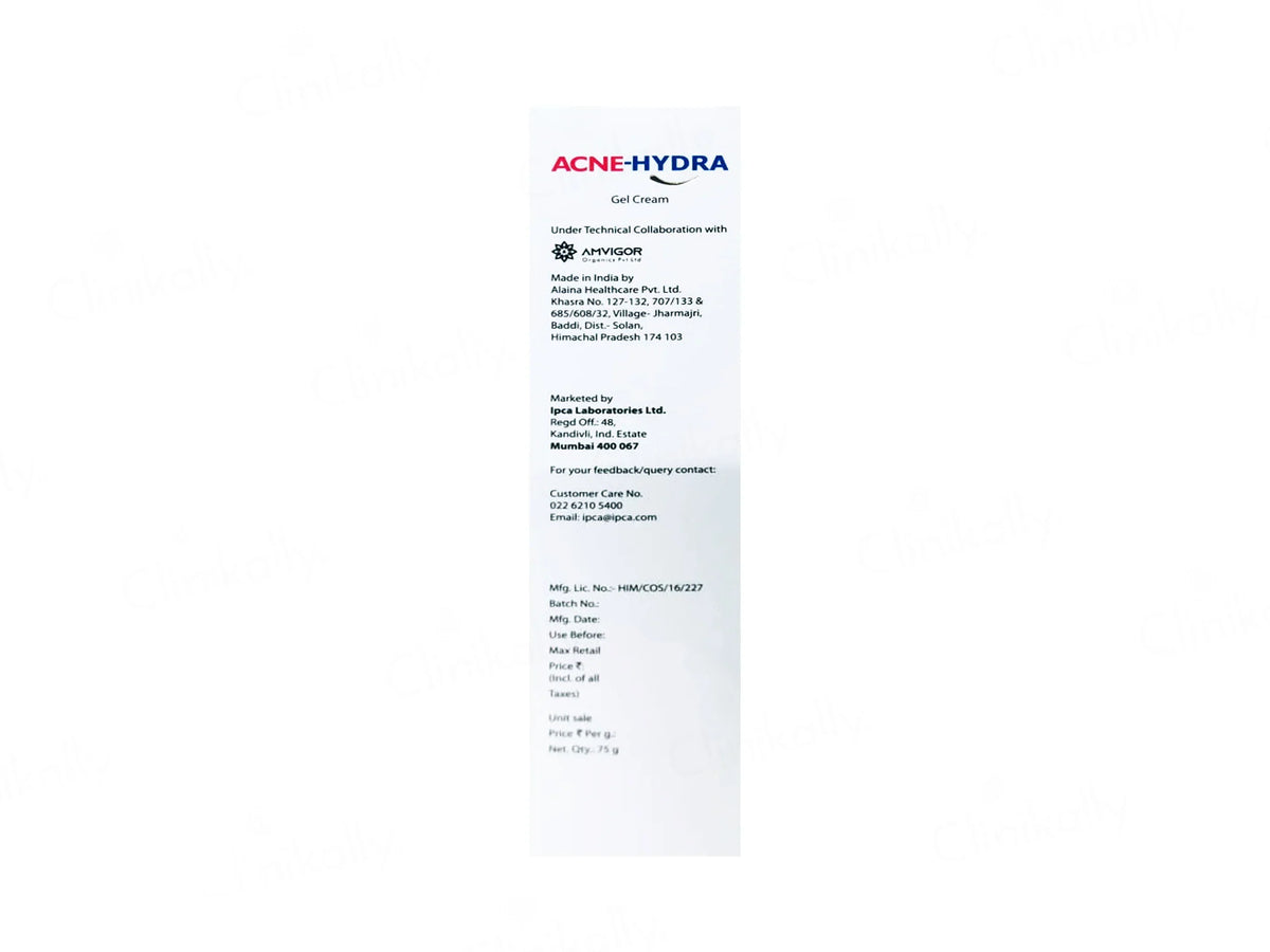 IPCA Acne-Hydra Gel Cream | 72-Hour Hydration, Oil-Free Formula, Quick Absorption | 75g - Skiynse Dermatologique