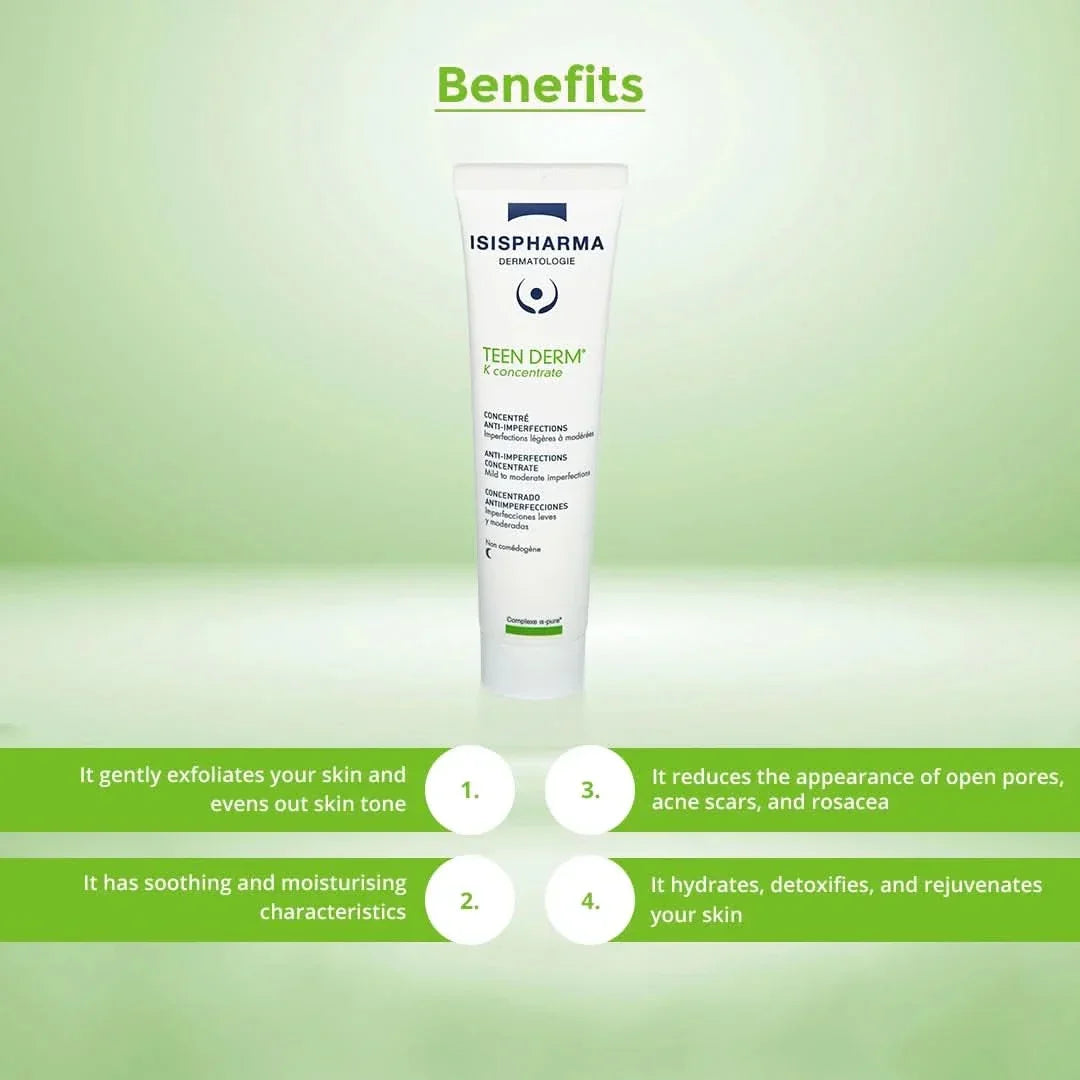 Isispharma Teen Derm K Concentrate Anti-Imperfections Cream for Oily skin with imperfections, Treat severe to serious acne 30ml
