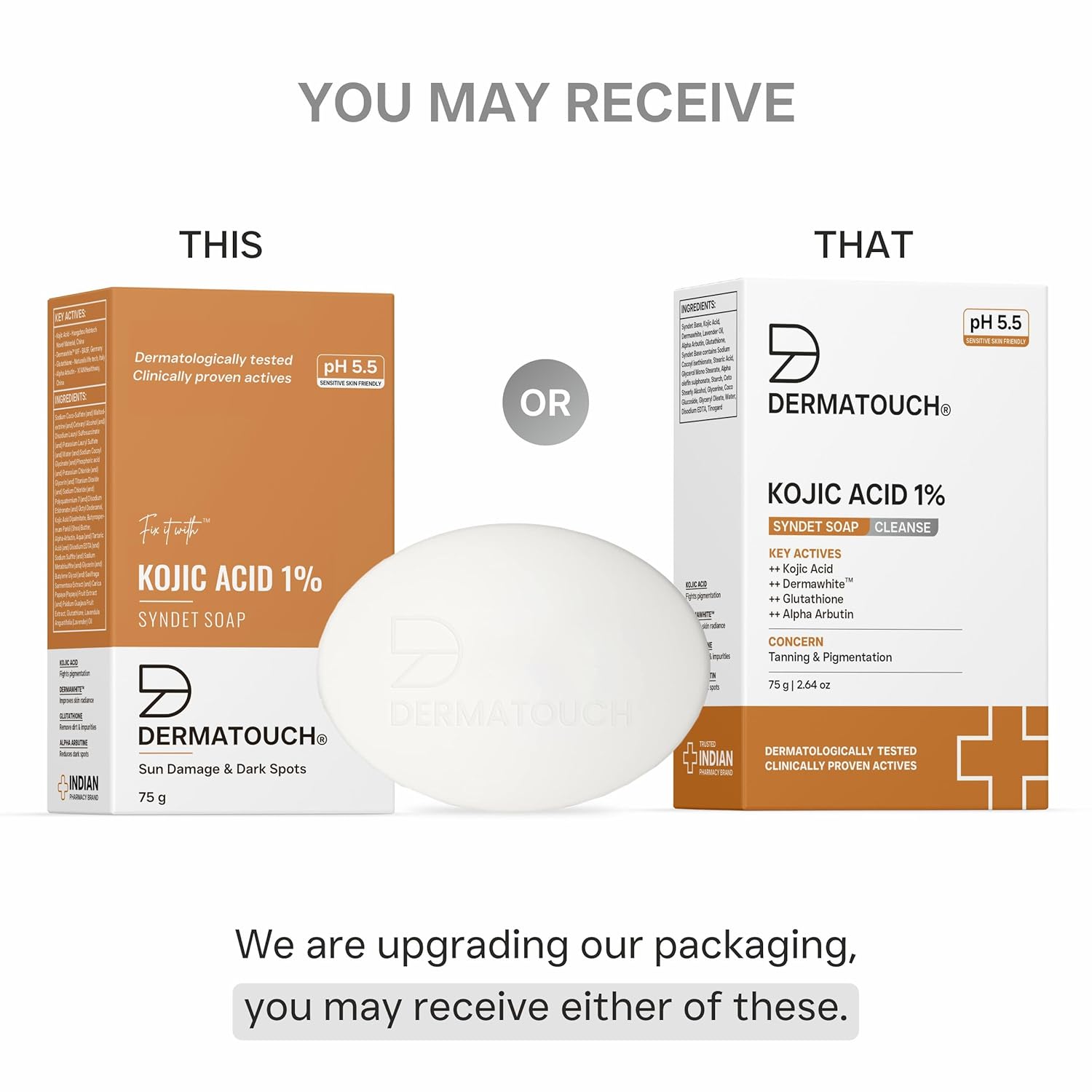 DERMATOUCH Kojic Acid 1% Soap with Glutathione | For Pigmentation & Sun damage | Soap for Men & Women | Suitable for All Skin Types | 75g ( Pack of 4 )