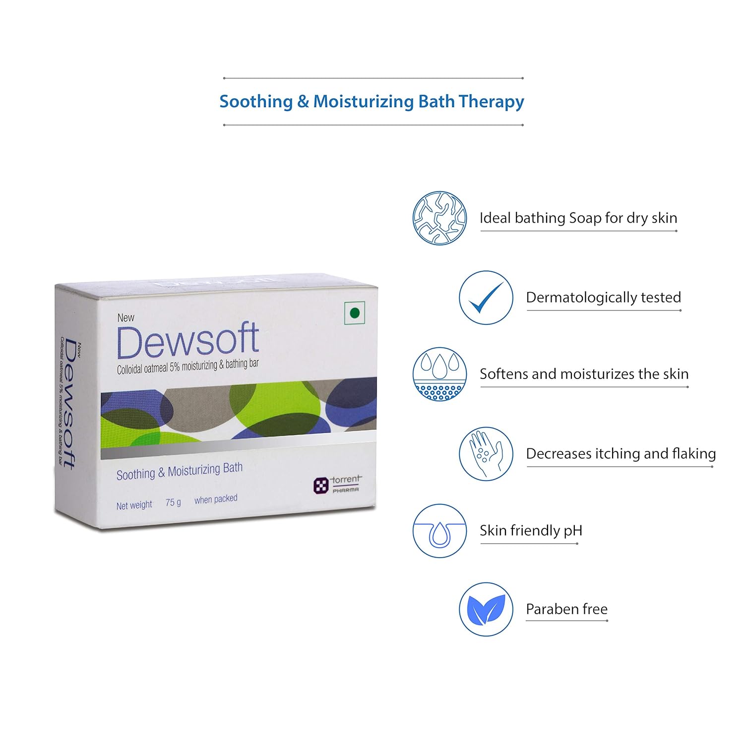 New Dewsoft Soap, Colloidal Oatmeal Based Moisturizing Soap, 75g (Pack of 3 )