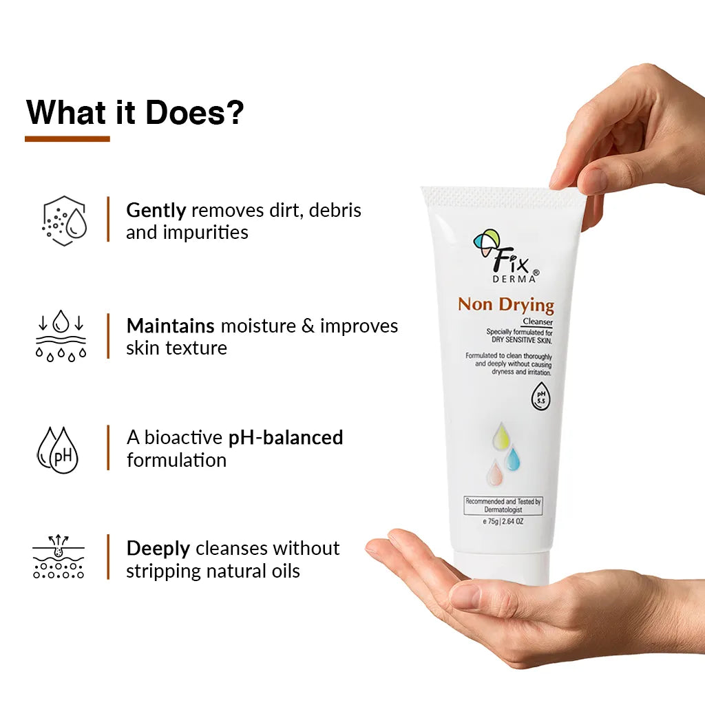 Fix Derma Non-Drying Cleanser - Face wash for Dry Skin | A pH-Balanced Solution for Gentle yet Effective Cleansing