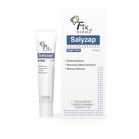Salyzap Lotion Night time, with Salicylic Acid Helps in Moisture Balance, For acne scars, pimples, Unclogs pores, Exfoliator, Soothes redness, Suitable for Oily and Acne-Prone skin, 20ml
