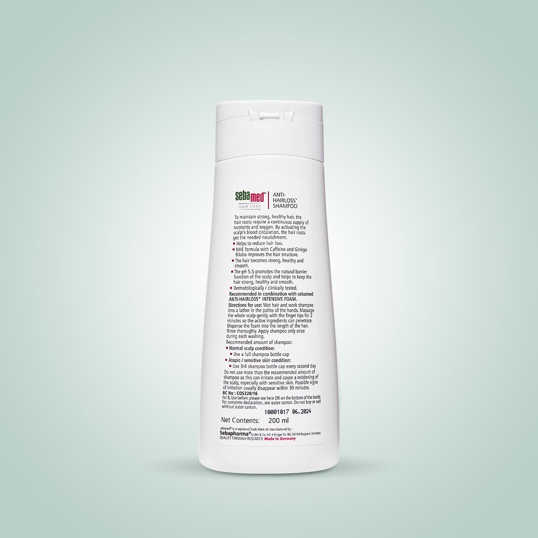 Sebamed Anti Hairloss Shampoo, 200 ml | pH 5.5 | Reduces Hairloss | Caffeine & Gingko Biloba| Hairfall| men & women | Soap free l Toxin free l Clinically proven