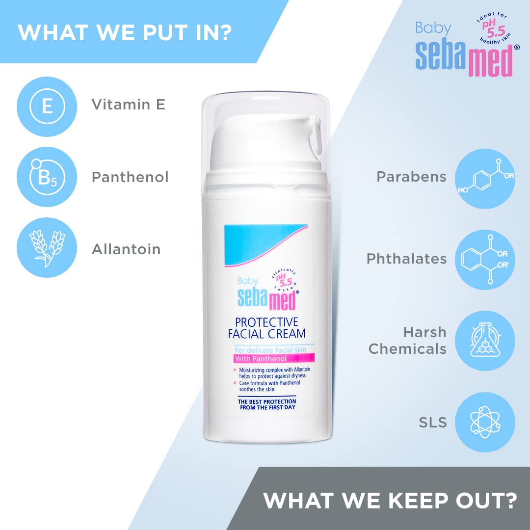 Sebamed Protective Facial Cream|pH 5.5|Baby Face Cream|Vitamin E for Soft Skin|Ideal for salivary rashes
