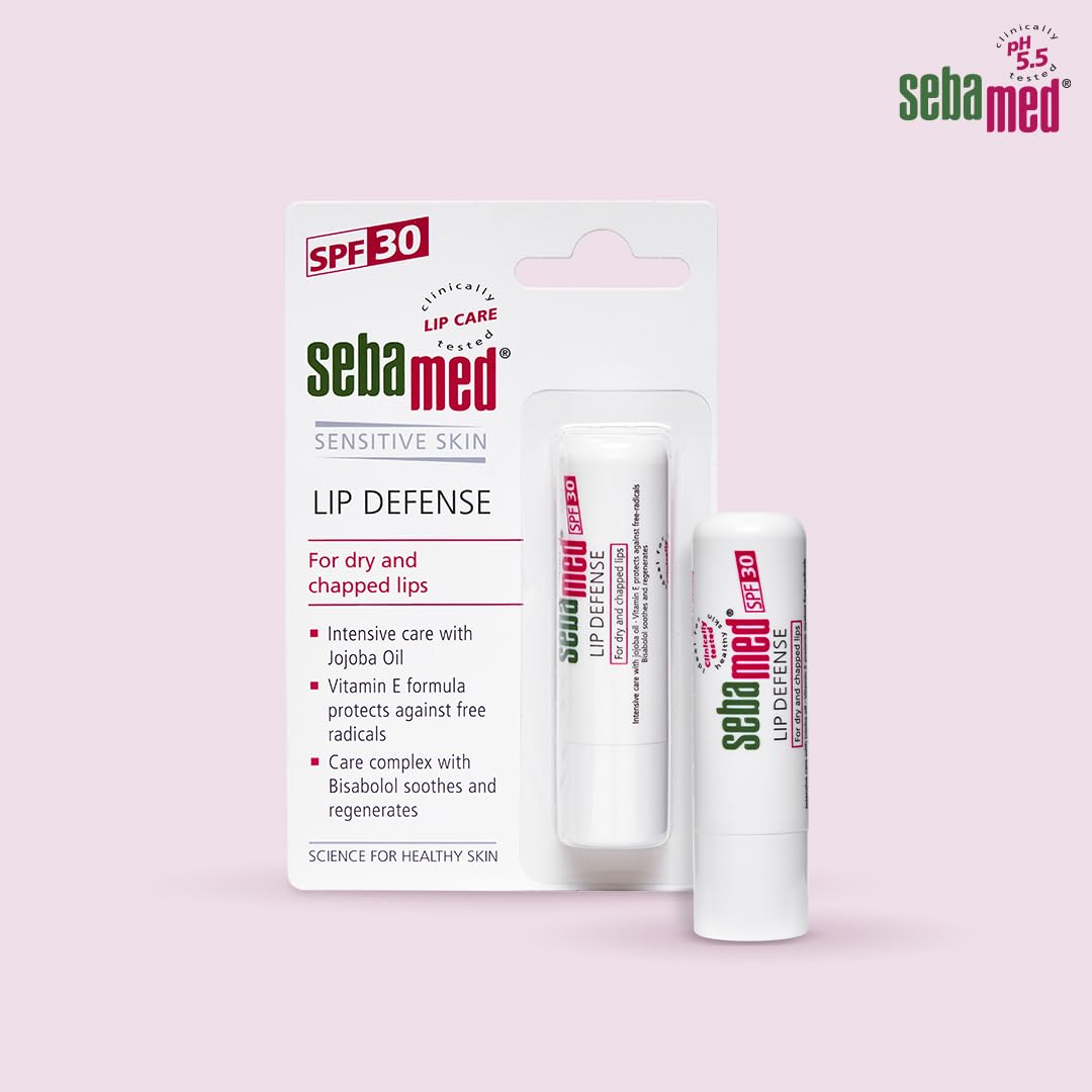 Sebamed Lip Defense Lip Balm With SPF 30 + Vit E | Regenerates Dry, Chapped Lips | Intensive Care With Vit E, Jojoba Oil & Chamomile |Clinically Tested | For Men & Women, 4.8g