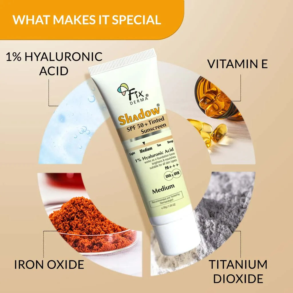 Shadow Tinted Sunscreen, 30g  For Face SPF 50 PA+++