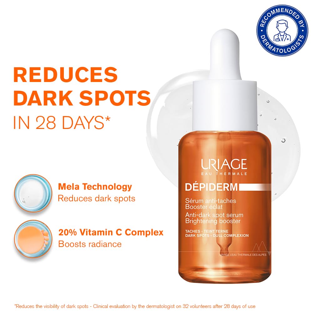 Uriage Depiderm 20% Vitamin C Anti-Dark Spot Brightening Booster Serum Reduces Hyperpigmentation, Melasma and Dark Spots with Niacinamide, Mela Technology 30 ml