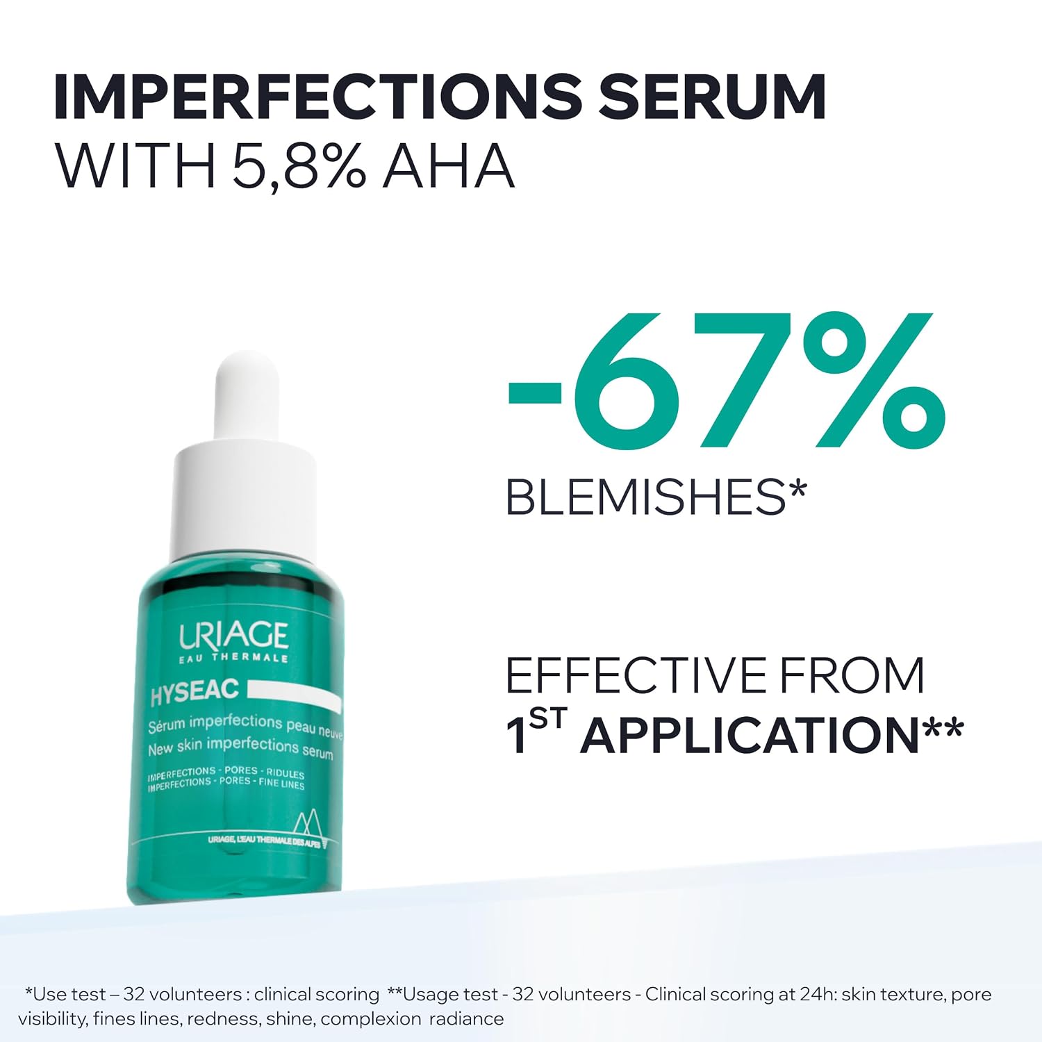 Uriage Hyseac New Skin Anti-Blemish Serum With 5.8% Pure AHA | Acts On Blemishes Due To Emotional Stress & Hormonal Peak | Effective From 1st Application | Non-Greasy & Non-Sticky | 30ml
