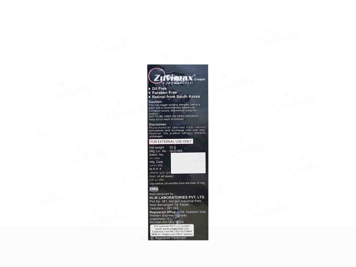 Zuvimax 0.2% Pure Retinol Cream | 20g - Skiynse Dermatologique