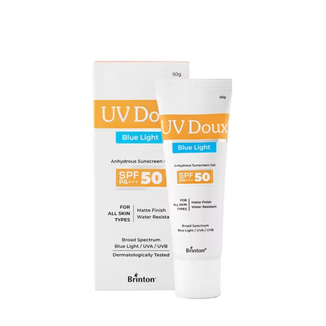 UV Doux Blue Light Tinted Sunscreen Gel SPF 50 PA+++ Broad Spectrum | UVA/UVB Protection | Matte Finish with Sweat & Water Resistant For Men & Women | Dermatologist Approved, 50gm