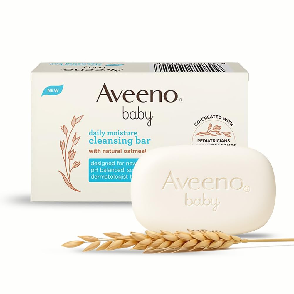Aveeno Baby Daily Moisture Cleansing Bar 75g  With natural Oatmeal, Glycerin and Shea Butter  Co-created with Pediatricians and Dermatologists for newborn sensitive skin  pH balanced, free of soap, parabens sulfates and phthalates ( Pack of 4 )
