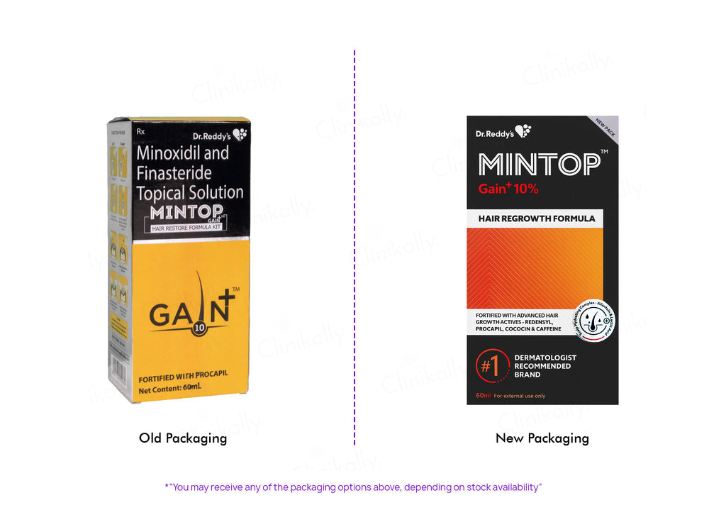 Mintop Gain+10 Topical - Bottle of 60ml Solution with Minoxidil and Finasteride