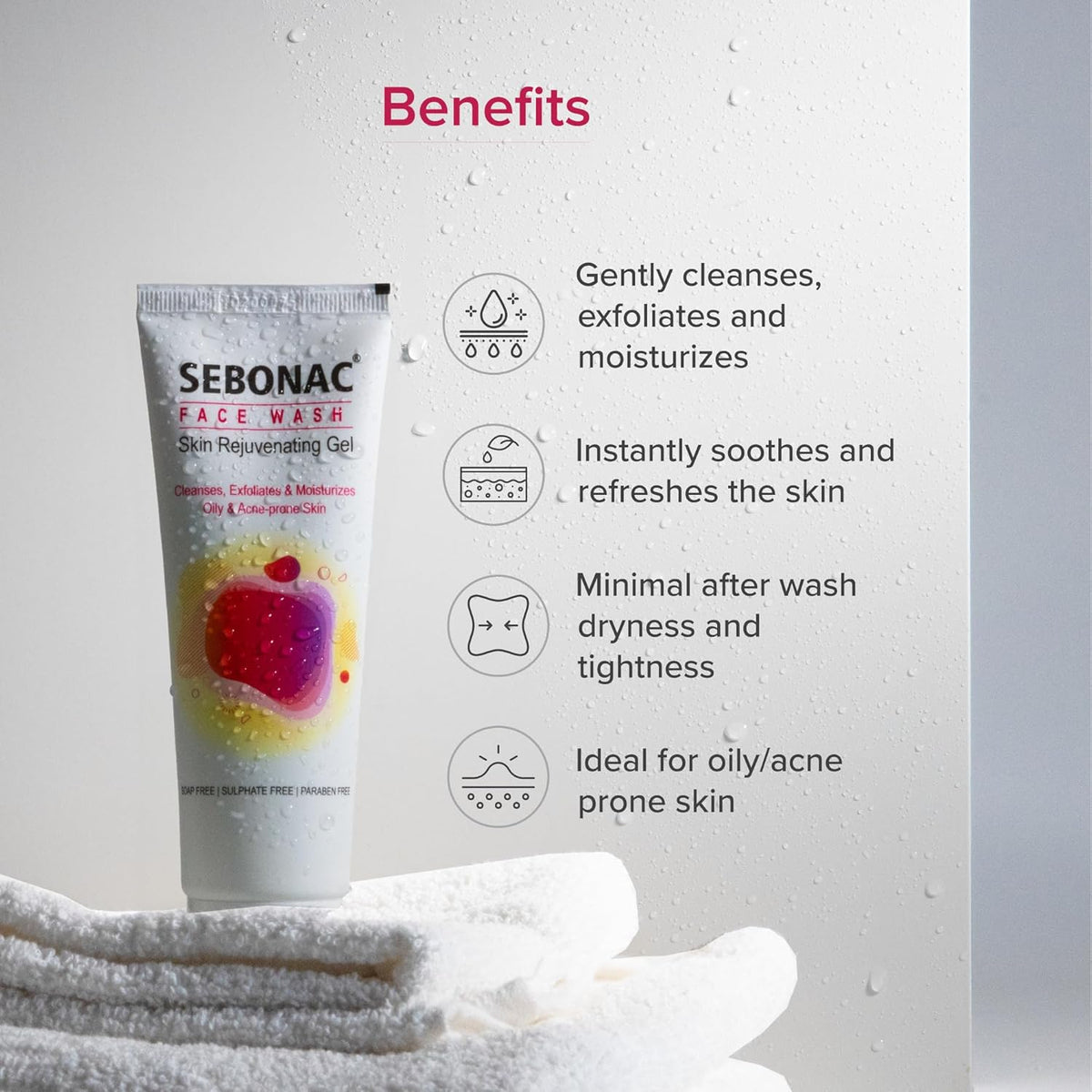 Sebonac Face Wash for Oily and Acne prone skin | Glycolic Acid, Aloe Vera, Vitamin E | Natural Biodegrable Surfactants | Soap Free | Paraben Free | Sulphate Free | Skin Rejuvenating Gel Cleanser 75g ( Pack of 4 ) - Skiynse Dermatologique
