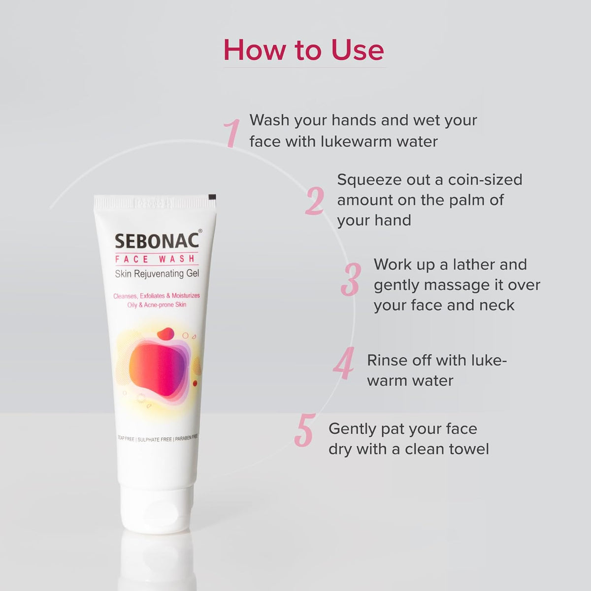 Sebonac Face Wash for Oily and Acne prone skin | Glycolic Acid, Aloe Vera, Vitamin E | Natural Biodegrable Surfactants | Soap Free | Paraben Free | Sulphate Free | Skin Rejuvenating Gel Cleanser 75g ( Pack of 4 ) - Skiynse Dermatologique